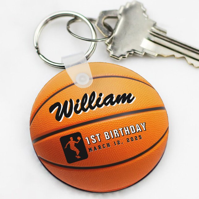 Basketball Birthday Party Photo Key Ring (basketball birthday party keychain with photo)