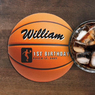 Basketball Birthday Party Round Paper Coaster