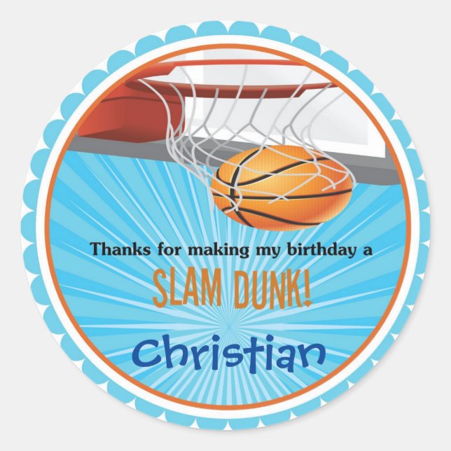 Basketball Birthday Party Stickers (Front)
