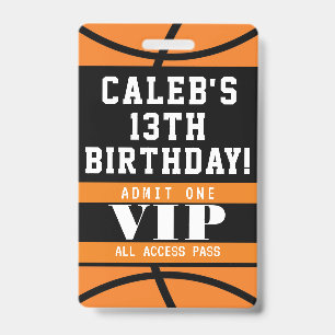 Basketball Birthday Party VIP Pass Badge ID Badge