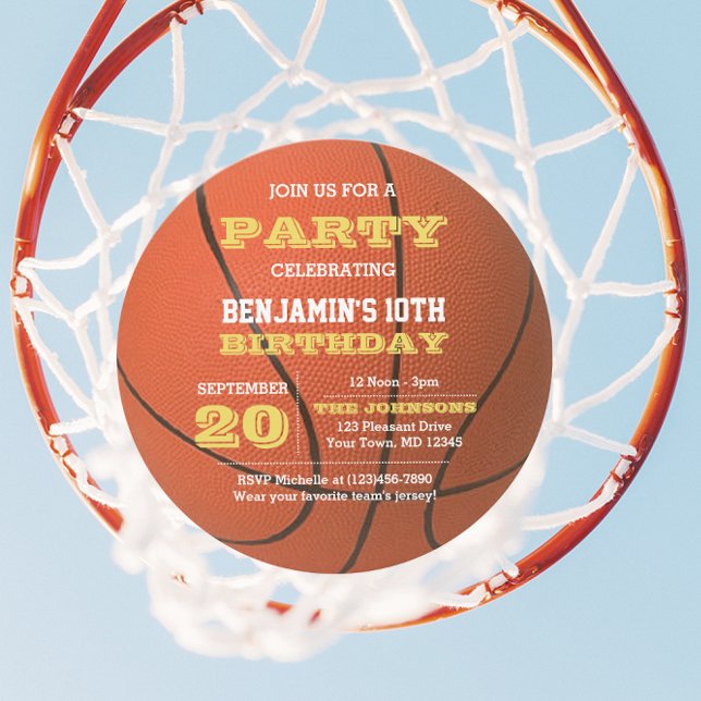 Basketball Birthday Round Invitation (Creator Uploaded)