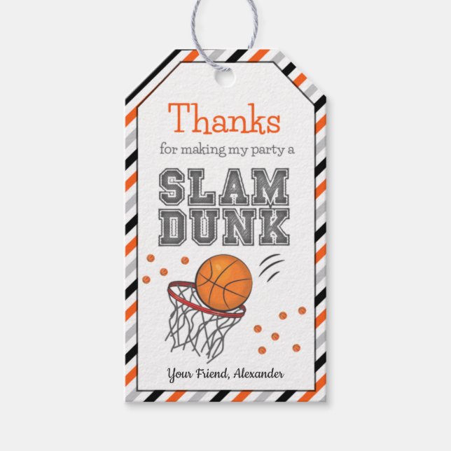 Basketball Birthday Thank You Favour Tags (Front)