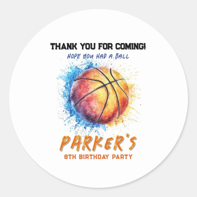 Basketball Birthday Thank You Sticker (Front)