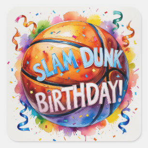 Basketball Birthday Themed Square Sticker