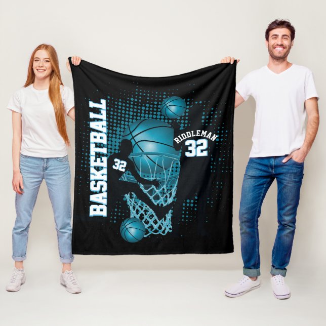Basketball - Black and Baby Blue -DIY Text Fleece Blanket (In Situ)