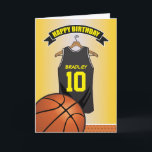 Basketball Black Yellow Jersey Birthday Card<br><div class="desc">Personalised kids basketball birthday greeting cards with a yellow faded background and a black & yellow basketball jersey which you can personalise with the childs name and age, and a basketball at the bottom. This sports birthday card will impress the birthday kid be it your son/daughter, nephew/niece, grandson/grandaughter or friend,...</div>