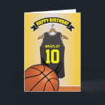 Basketball Black Yellow Jersey Birthday Card<br><div class="desc">Personalised kids basketball birthday greeting cards with a yellow faded background and a black & yellow basketball jersey which you can personalise with the childs name and age, and a basketball at the bottom. This sports birthday card will impress the birthday kid be it your son/daughter, nephew/niece, grandson/grandaughter or friend,...</div>