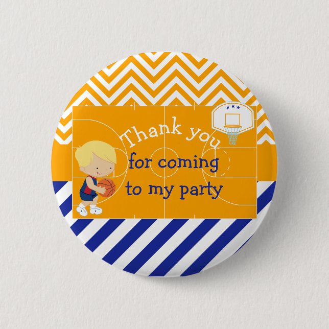 Basketball Blonde Hair 'Thank you for coming' 6 Cm Round Badge (Front)