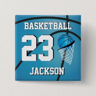 Basketball Blue and White Personalise 15 Cm Square Badge