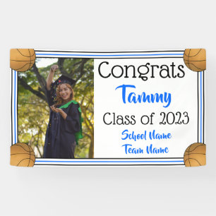 Basketball Blue & Black One Photo Graduation Banner