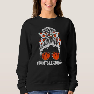 Basketball Bonus Leopard Messy Bun Mum Mother's Da Sweatshirt