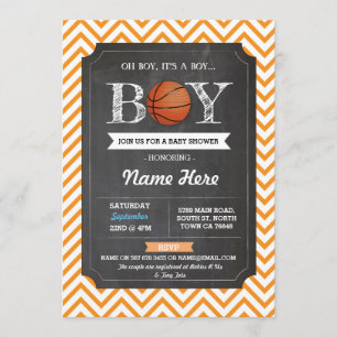 BasketBall Boy Baby Shower Orange Sports Invite