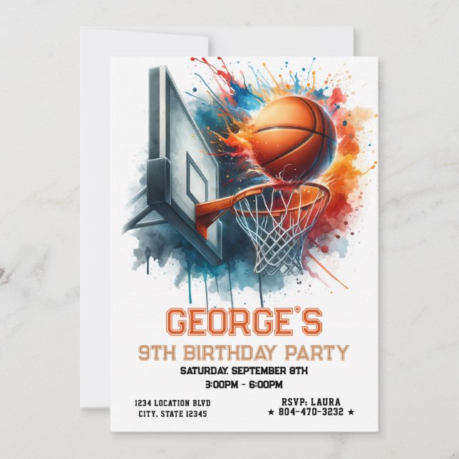  Basketball Boy Birthday Invitation (Front)
