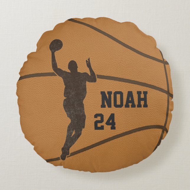 Basketball Boy Personalised Round Throw Pillow (Front)
