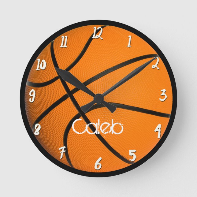 Basketball Boys BedRoom Personalised Custom Round Clock (Front)