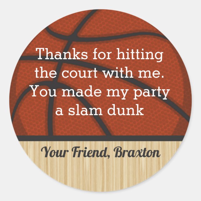 Basketball Boys Birthday Party Thank You Favour Ta Classic Round Sticker (Front)