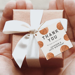 Basketball Boy's Modern Birthday Thank You Favour Tags
