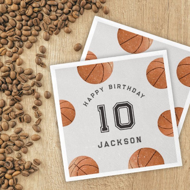 Basketball Boy's Modern Sports Themed Birthday Napkin (Creator Uploaded)