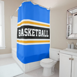 BASKETBALL Bright Blue Black Yellow Racing Stripes Shower Curtain