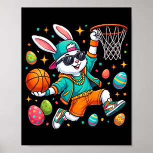 Basketball Bunny Easter Funny Dunking Rabbit Poster