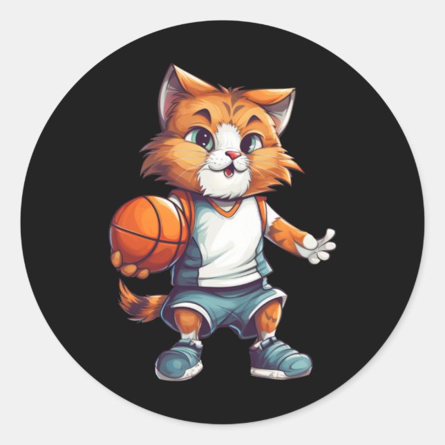 Basketball Cat  Classic Round Sticker (Front)