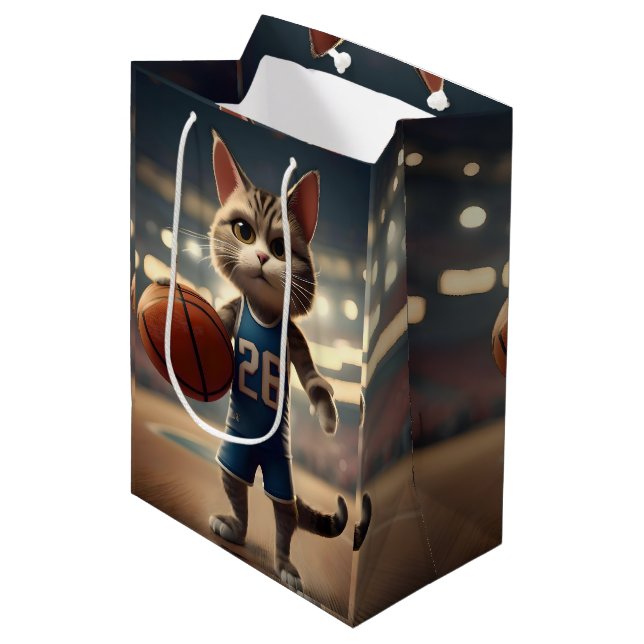 Basketball Cat,  Medium Gift Bag (Front Angled)