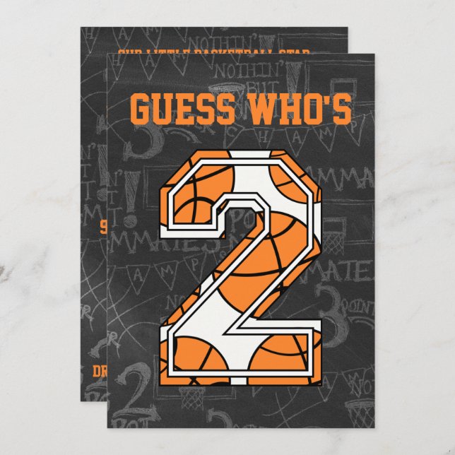 Basketball Chalkboard 2nd Birthday Party Invitation (Front/Back)