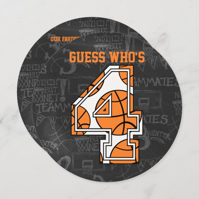 Basketball Chalkboard 4th Birthday Party Invitation (Front/Back)