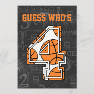 Basketball Chalkboard 4th Birthday Party Invitation