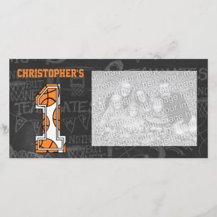 Basketball Chalkboard Photo 1st Birthday Announcement