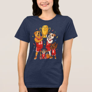 Basketball Champions Dog Family Trophy Celebration Tri-Blend Shirt
