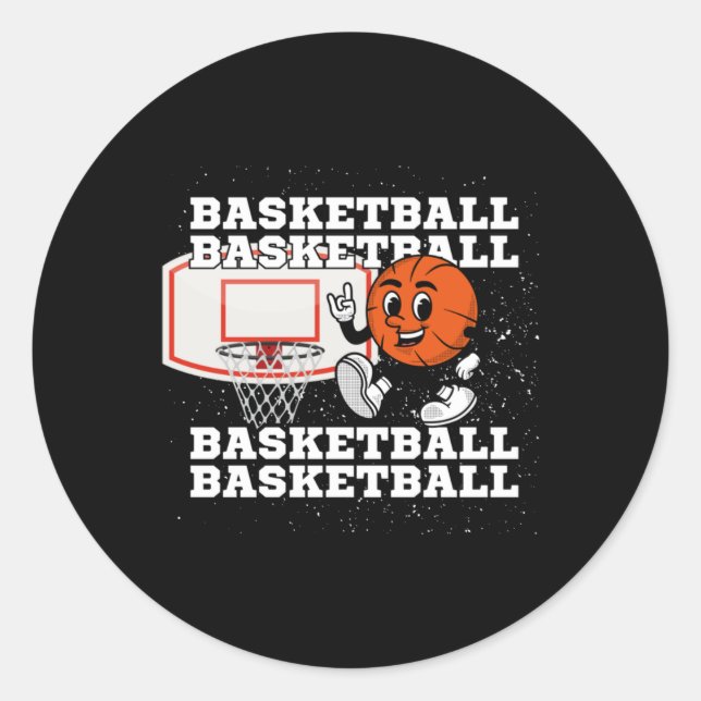 Basketball Character Hoop  Classic Round Sticker (Front)