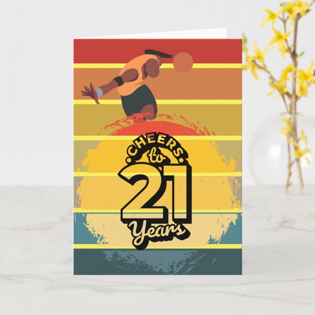 Basketball  Cheers to 21st Birthday on Sun Set Card (Yellow Flower)