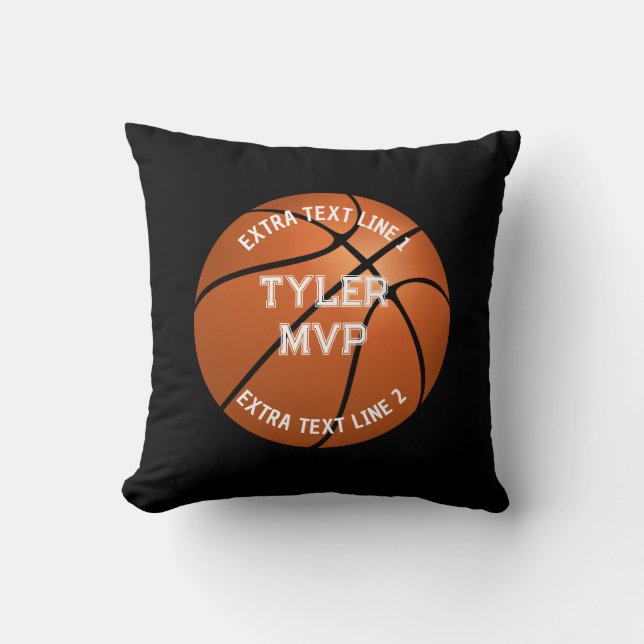 Basketball, Child's Name MVP/Number, 2 Lines Black Cushion (Front)