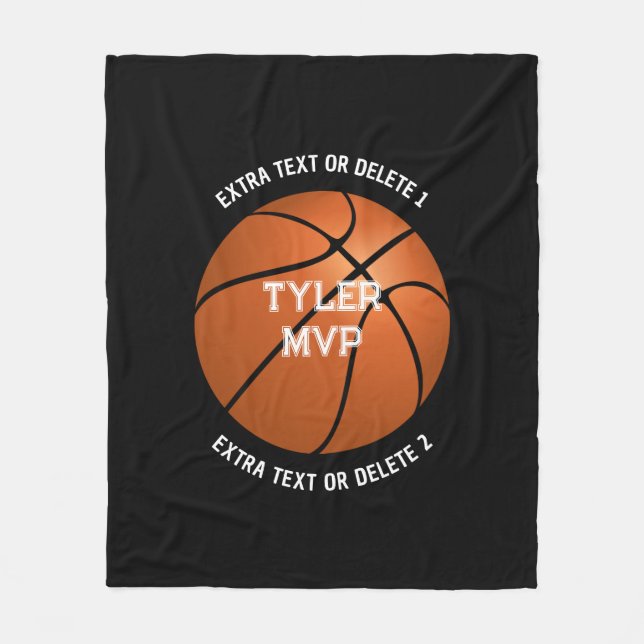 Basketball Child's Name MVP/Number 2 Text Line Blk Fleece Blanket (Front)