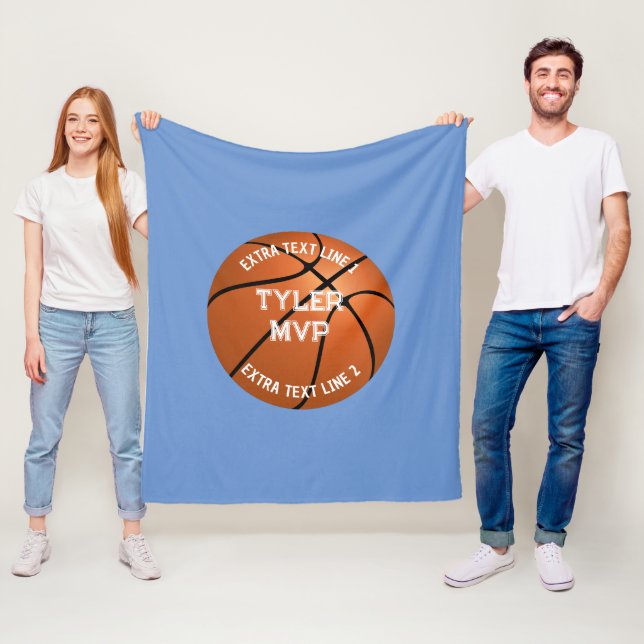 Basketball, Child's Name, MVP/Number, 2 Text Lines Fleece Blanket (In Situ)