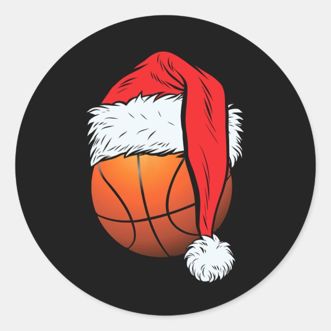 Basketball Christmas Ball Santa Hat Xmas Boys Men  Classic Round Sticker (Front)
