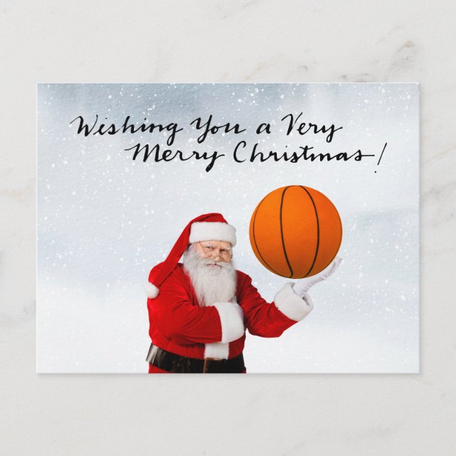 Basketball Christmas Holiday card with Santa Claus (Front)