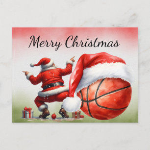 Basketball Christmas Holiday card with Santa Claus