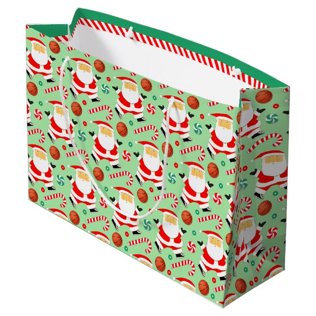 Basketball Christmas Holiday Large Gift Bag (Back Angled)