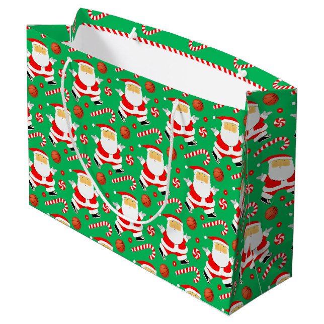 Basketball Christmas Holiday Large Gift Bag (Back Angled)