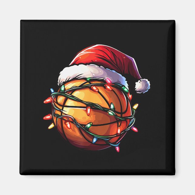 Basketball Christmas Lights Santa Hat Basketball P Magnet (Front)