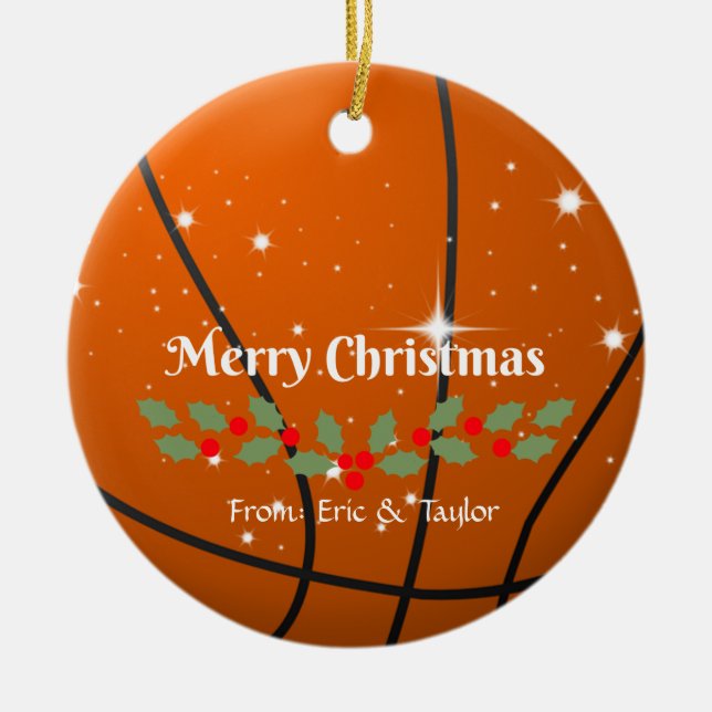 Basketball Christmas, ready to customise Ceramic Tree Decoration (Front)