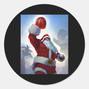 Basketball Christmas Santa Claus Dunking For Men A Classic Round Sticker
