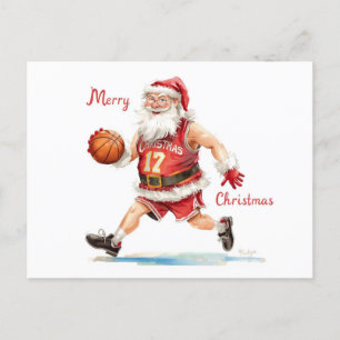 Basketball Christmas Santa Claus in playing Holiday Postcard