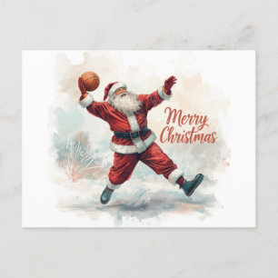 Basketball Christmas Santa Claus in playing Holiday Postcard