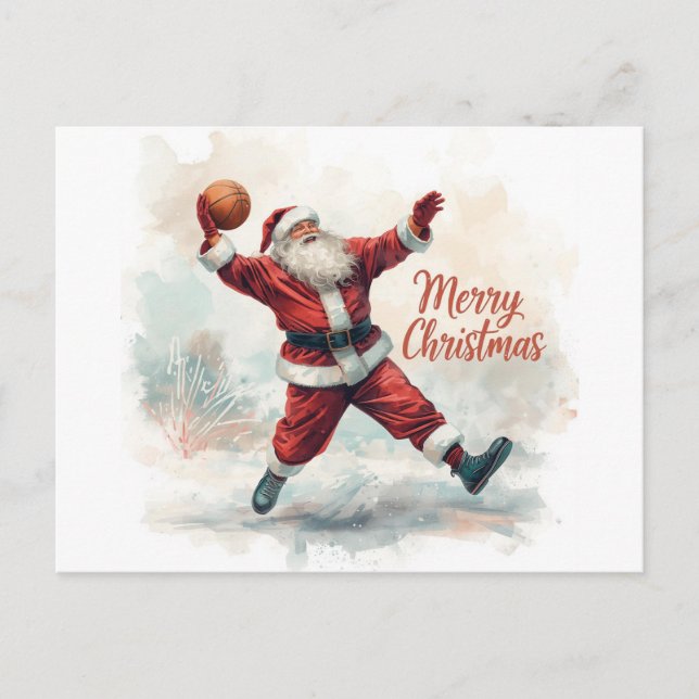 Basketball Christmas Santa Claus in playing  Holiday Postcard (Front)