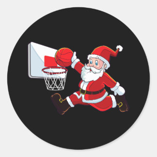 Basketball Christmas Santa Claus Slam Dunk Men Boy Classic Round Sticker