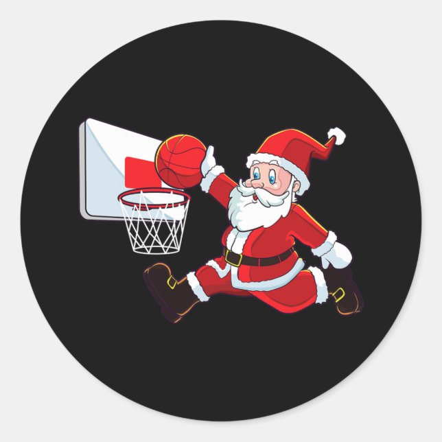 Basketball Christmas Santa Claus Slam Dunk Men Boy Classic Round Sticker (Front)