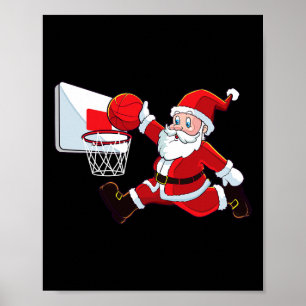 Basketball Christmas Santa Claus Slam Dunk Men Boy Poster